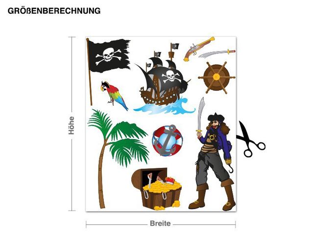 Autocolantes de parede piratas Pirate Set With Pirate Ship