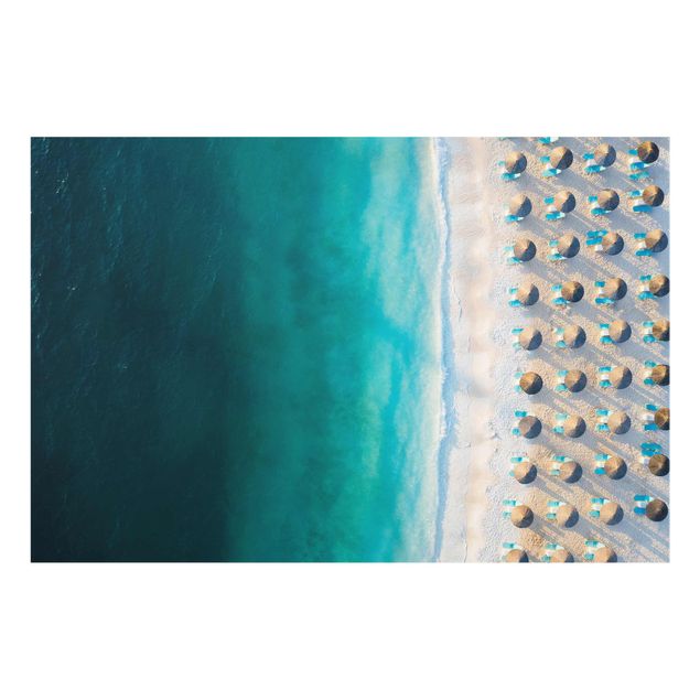 Glastavlor landskap White Sandy Beach With Straw Parasols