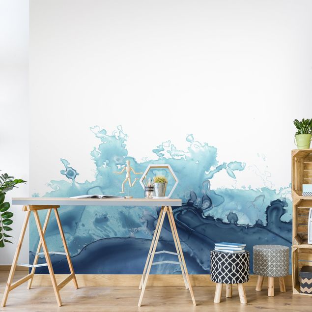 Tapeter modernt Wave Watercolour Blue l