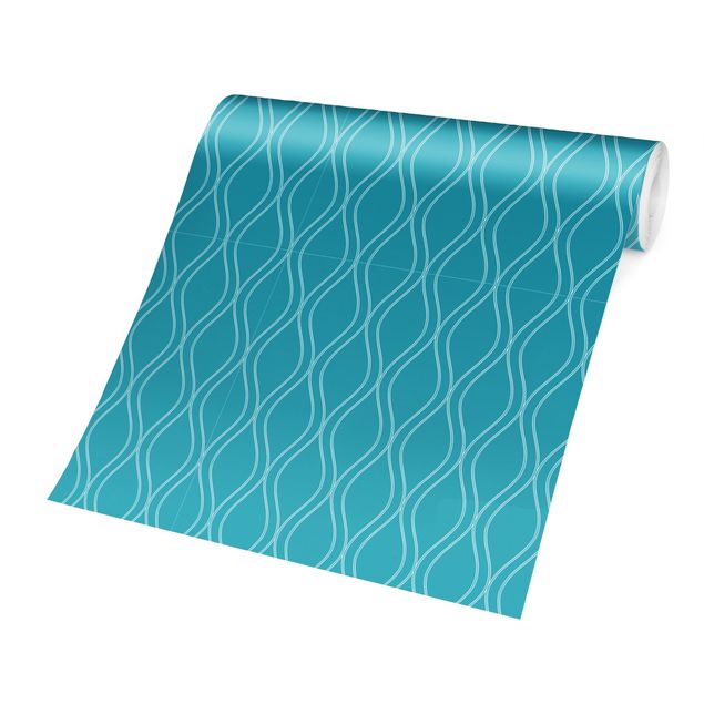 Tapeter Wave Retro Style Turquoise