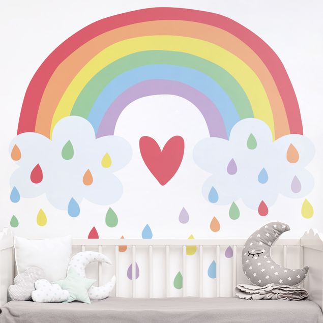 Autocolantes de parede arco-íris XXL Rainbow Heart Colourful
