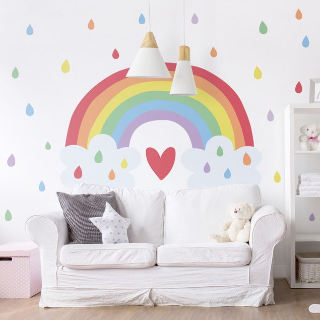 Autocolantes de parede amor XXL Rainbow Heart Colourful