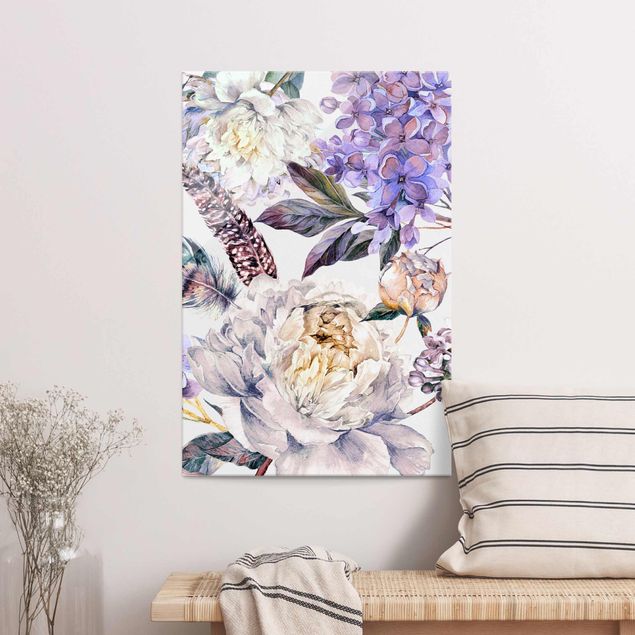 Glastavlor rosor Delicate Watercolour Boho Flowers And Feathers Pattern