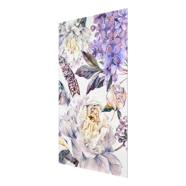 Tavlor Delicate Watercolour Boho Flowers And Feathers Pattern