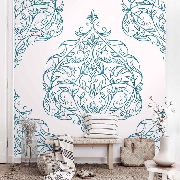 Tapeter dekorationer Delicate Art Nouveau Pattern In Blue