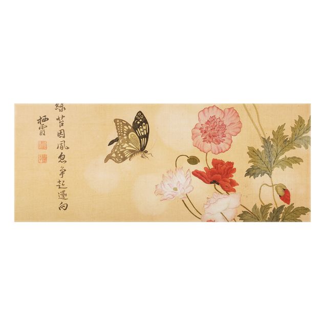 Stänkskydd kök glas blommor  Yuanyu Ma - Poppies And Butterflies