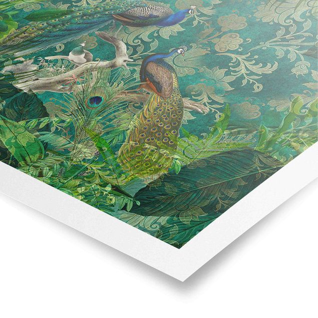 Tavlor grön Shabby Chic Collage - Noble Peacock II