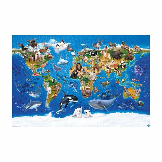 multifärgad matta Animal Club International - World Map With Animals