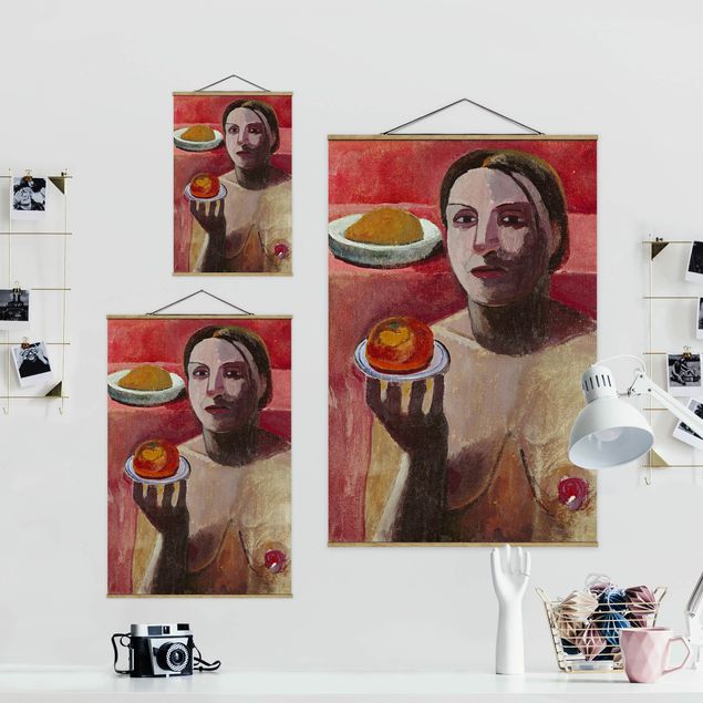 Tavlor porträtt Paula Modersohn-Becker - Semi-nude Italian Woman with Plate