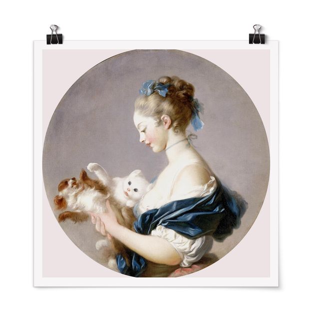 Konstutskrifter Jean Honoré Fragonard - Girl playing with a Dog and a Cat