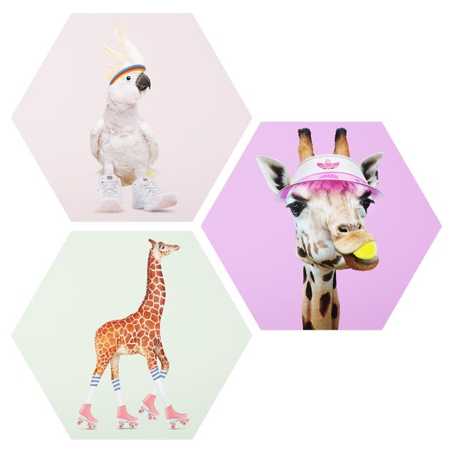 Tavlor konstutskrifter Giraffes And Kakadu Sport Set I