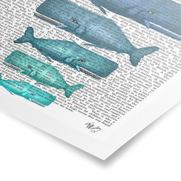Tavlor blå Animal Reading - Whale Family