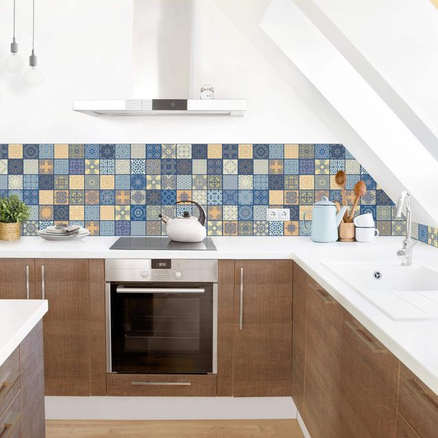 Stänkskydd kök kakeloptik Sunny Mediterranian Tiles With Blue Joints II