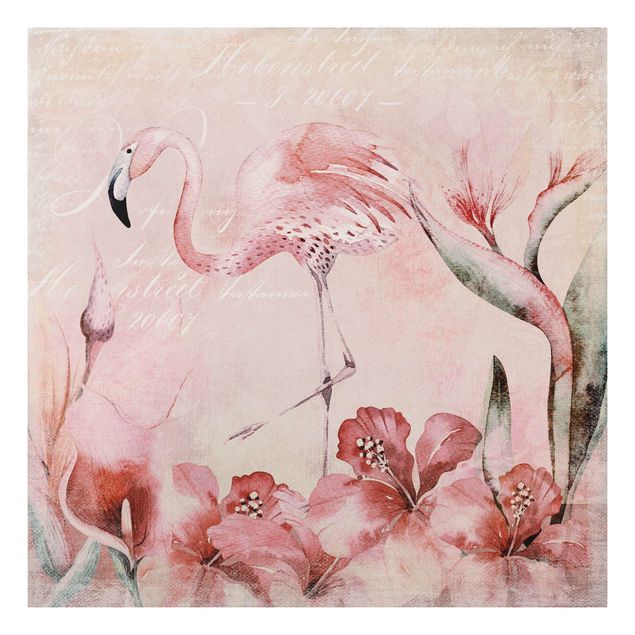 Tavlor blommor Shabby Chic Collage - Flamingo