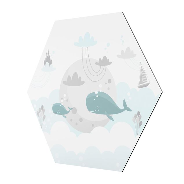 Hexagonala tavlor Clouds With Whale And Castle