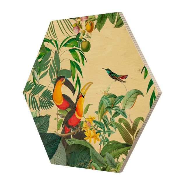 Tavlor färgglada Vintage Collage - Birds In The Jungle