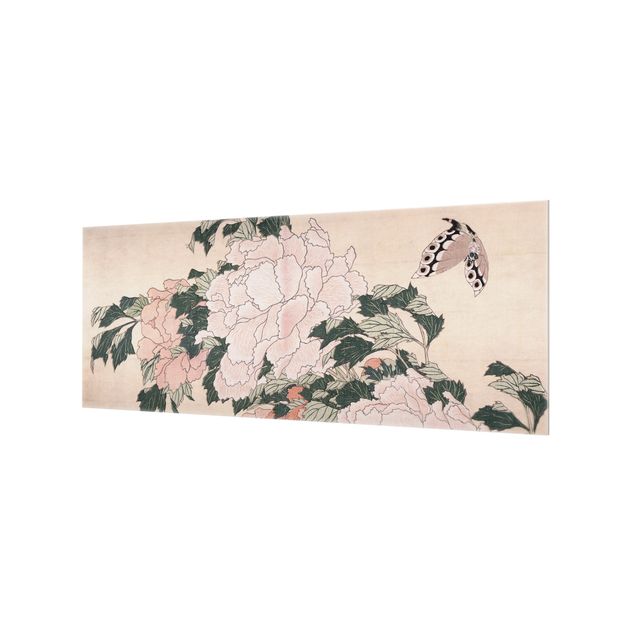 Tavlor Katsushika Hokusai Katsushika Hokusai - Pink Peonies With Butterfly