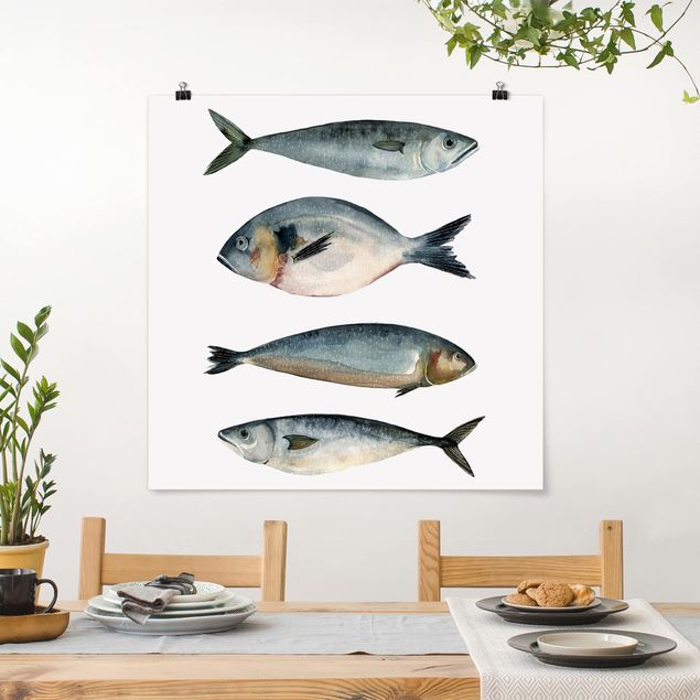 Tavlor fisk Four Fish In Watercolour II