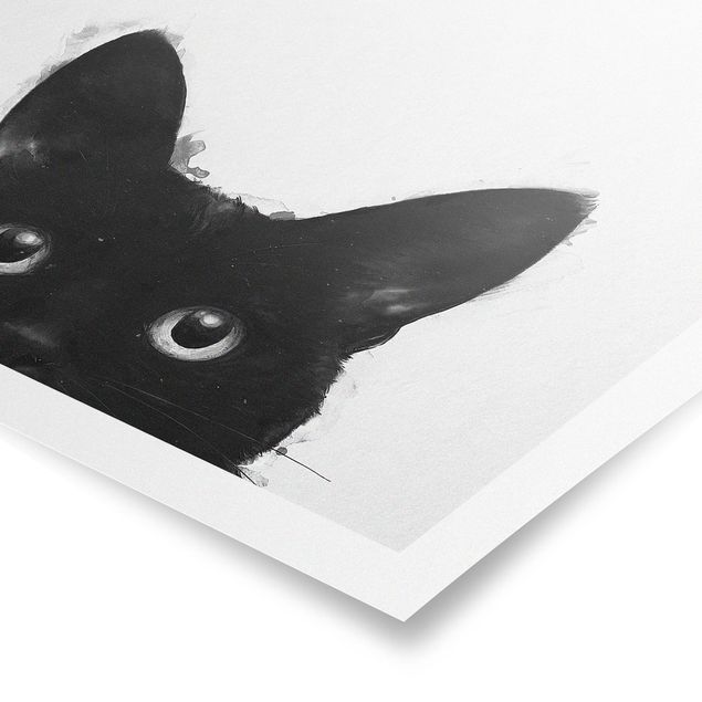 Posters djur Illustration Black Cat On White Painting