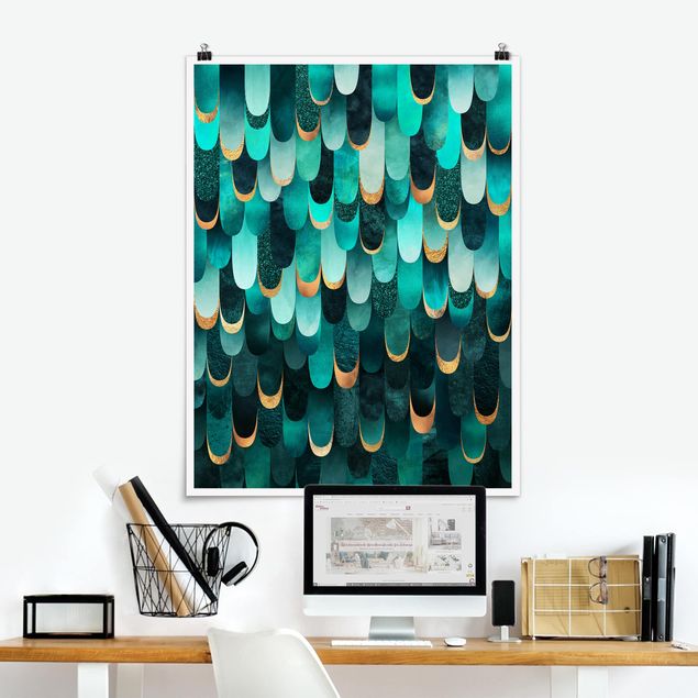 Posters konstutskrifter Feathers Gold Turquoise
