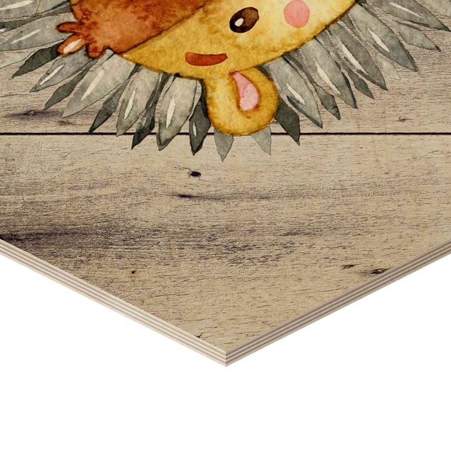Hexagonala tavlor Watercolor Hedgehog On Wood