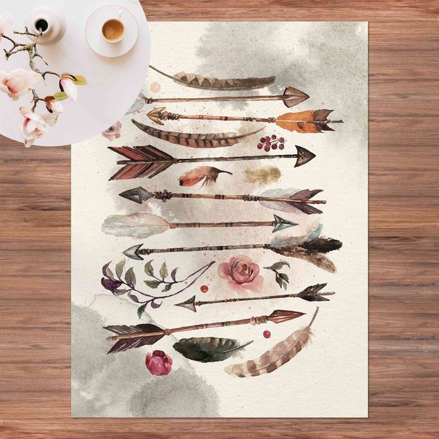balkongmatta Boho Arrows And Feathers - Watercolour