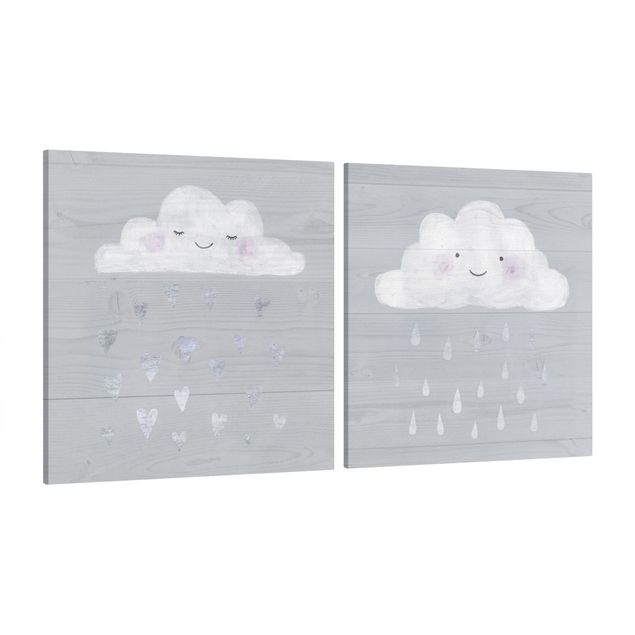 Tavlor Clouds With Silver Hearts And Drops Set I