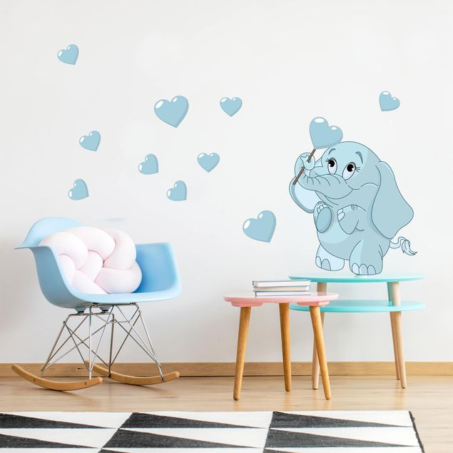 Wallstickers djur Baby Elephant With Blue Hearts
