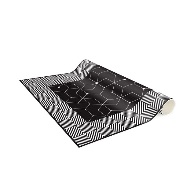 mattor kakeloptik Geometrical Tiles Dotted Lines Black With Border