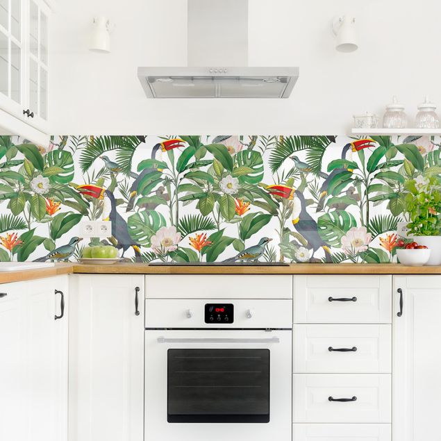 Tavlor Andrea Haase Tropical Toucan With Monstera And Palm Leaves