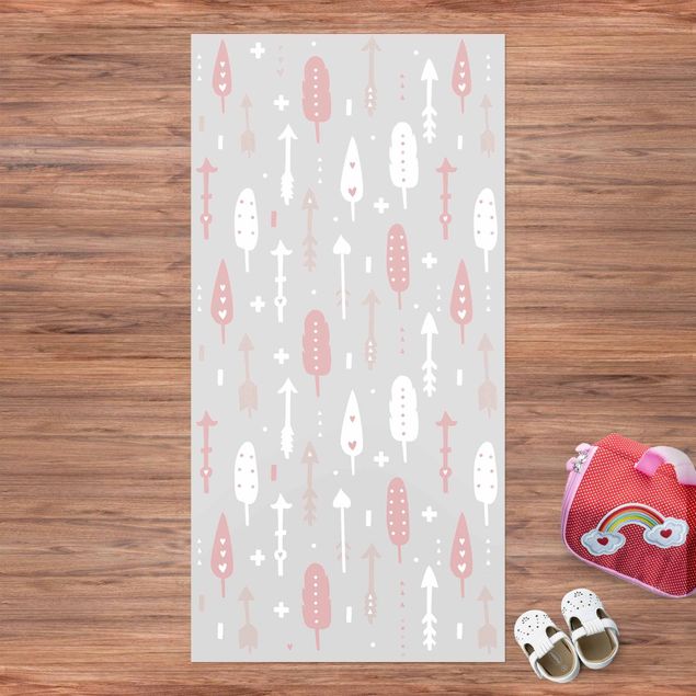 balkongmattor Tribal Arrows With Hearts Light PInk Grey