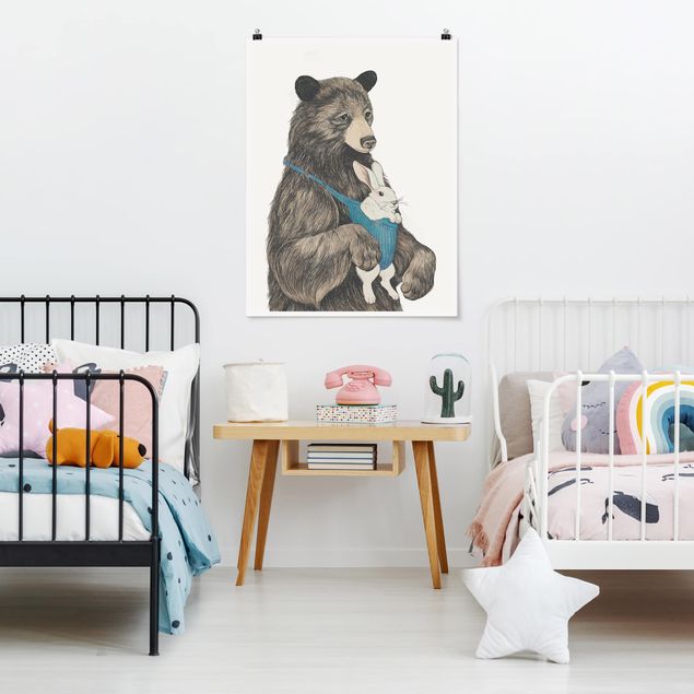 Posters konstutskrifter Illustration Bear And Bunny Baby