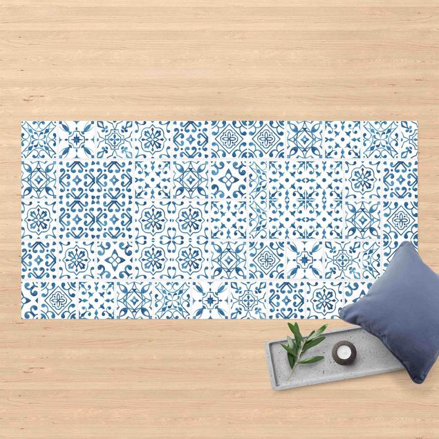 balkongmatta Tile Pattern Blue White