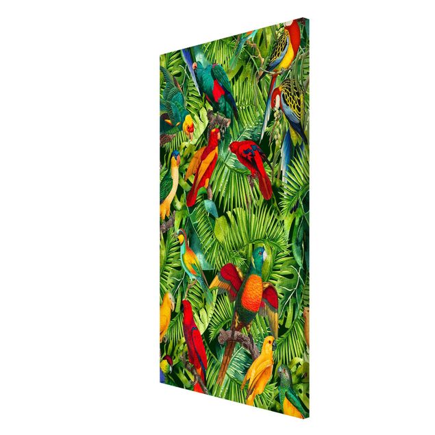Magnettavla blommor  Colourful Collage - Parrots In The Jungle