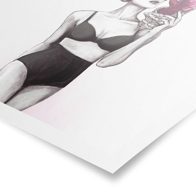 Posters djur Illustration Woman In Underwear Black And White Octopus
