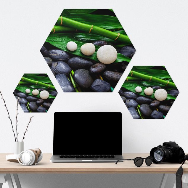 Hexagonala tavlor Green Bamboo With Zen Stones