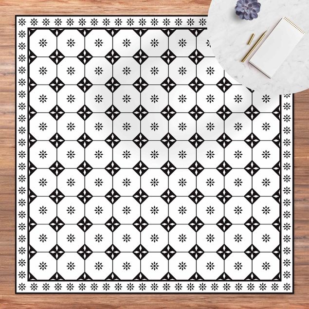 altanmattor Geometrical Tiles Cottage Black And White With Border