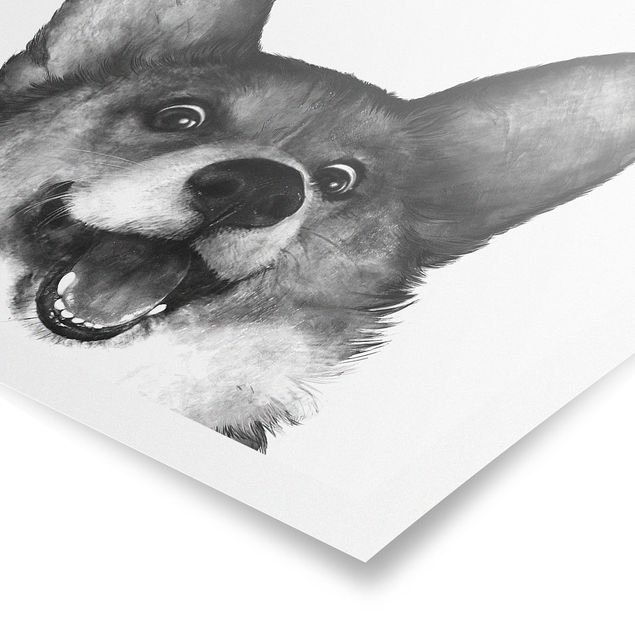 Posters djur Illustration Dog Corgi Black And White Painting