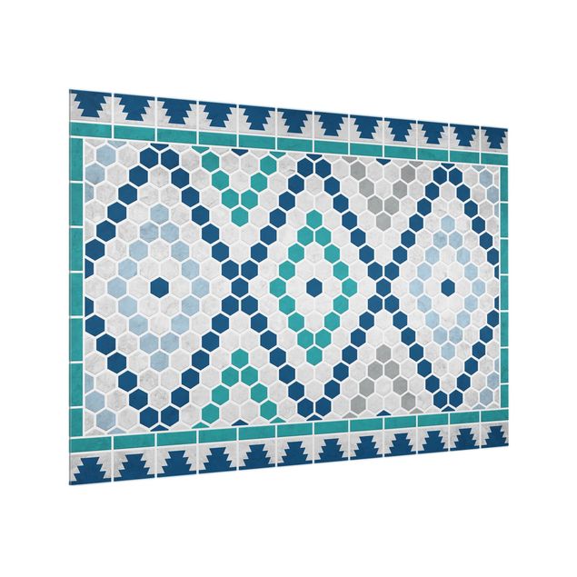 glasskivor kök Moroccan tile pattern turquoise blue