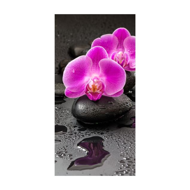 zen matta Pink Orchid Flower On Stones With Drops
