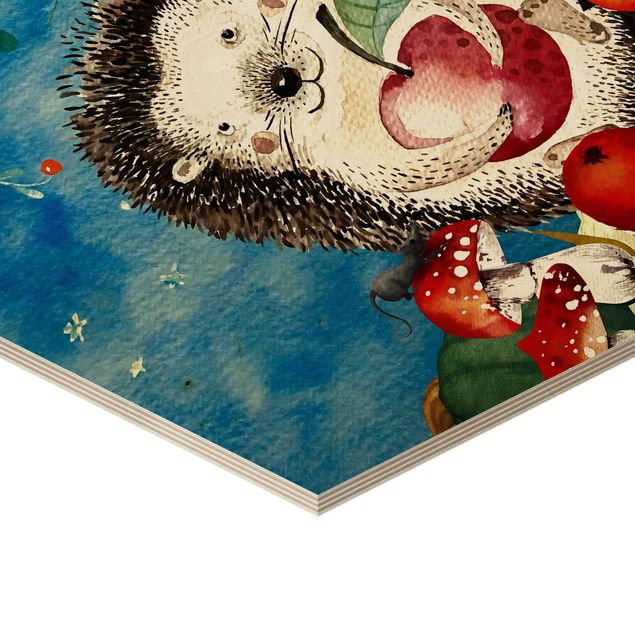 Hexagonala tavlor Watercolor Hedgehog In The Moonlight
