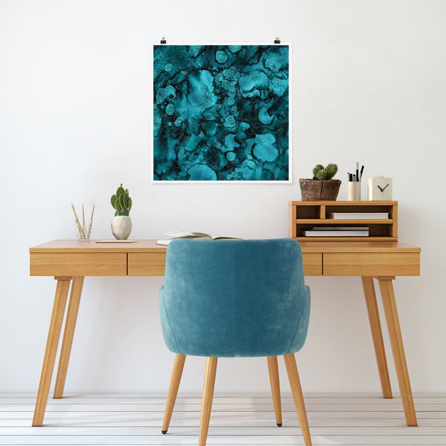 Posters abstrakt Turquoise Drop With Glitter