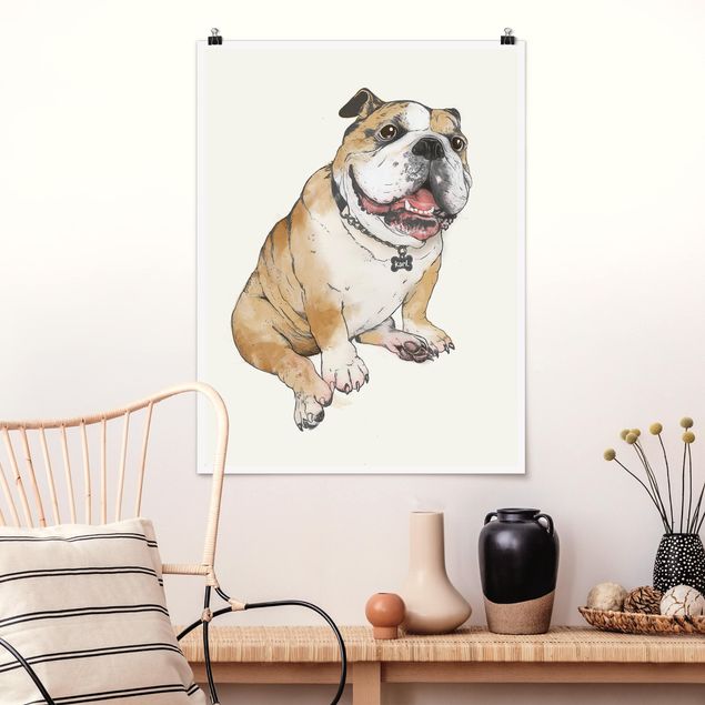 Tavlor hundar Illustration Dog Bulldog Painting