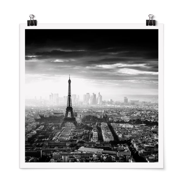 Posters arkitektur och skyline The Eiffel Tower From Above Black And White