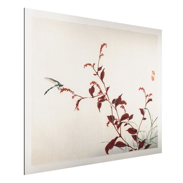Kök dekoration Asian Vintage Drawing Red Branch With Dragonfly