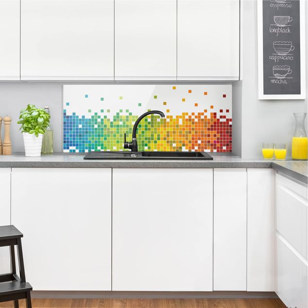 stänkskydd kök glas mönster Pixel Rainbow