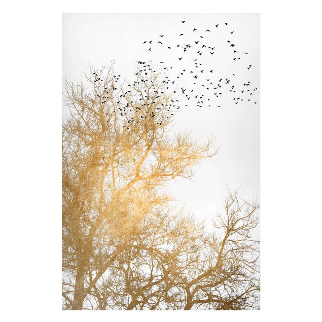 Tavlor träd Flock Of Birds In Front Of Golden Tree