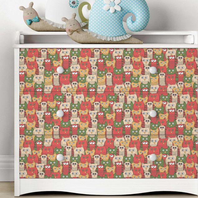 Möbelfolier matt Pattern With Funny Owls Red