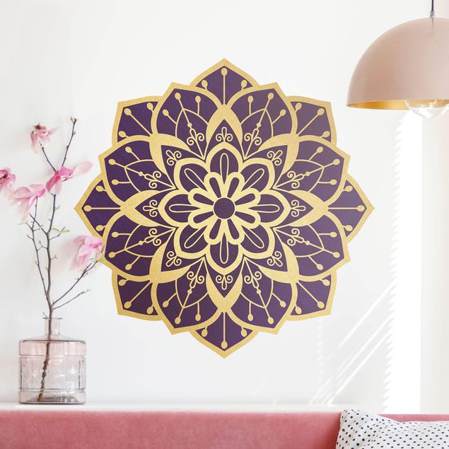 Wallstickers dekorationer Mandala Flower Pattern Gold Violet