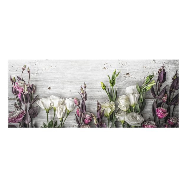 glasskiva kök Tulip Rose Shabby Wood Look